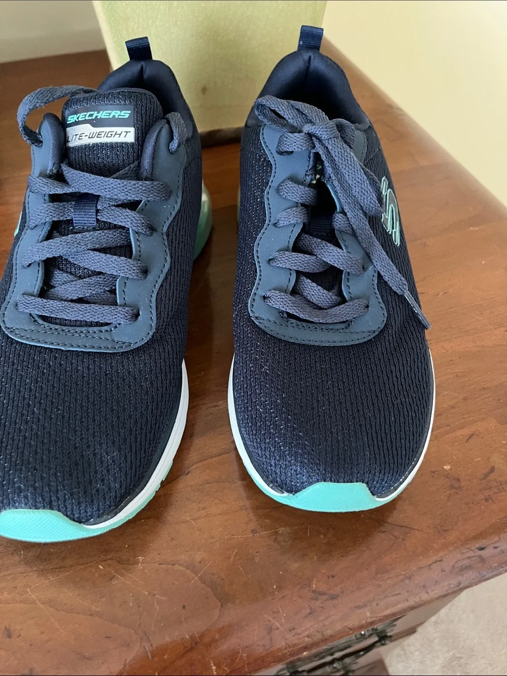 Skechers Women's Navy Sneakers with Mint Green Accents